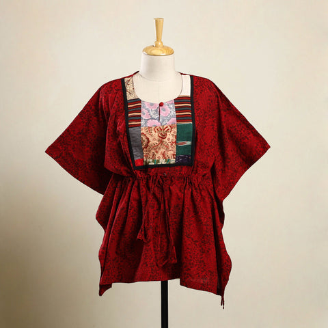 Buy Red Bagh Block Print Patchwork Cotton Kaftan