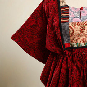 Buy Red Bagh Block Print Patchwork Cotton Kaftan