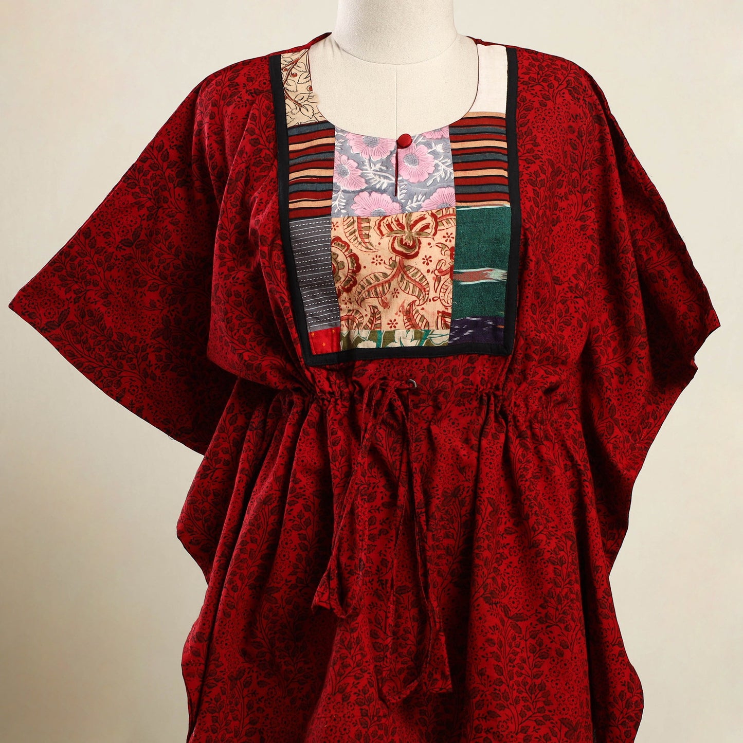 Buy Red Bagh Block Print Patchwork Cotton Kaftan