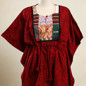 Buy Red Bagh Block Print Patchwork Cotton Kaftan