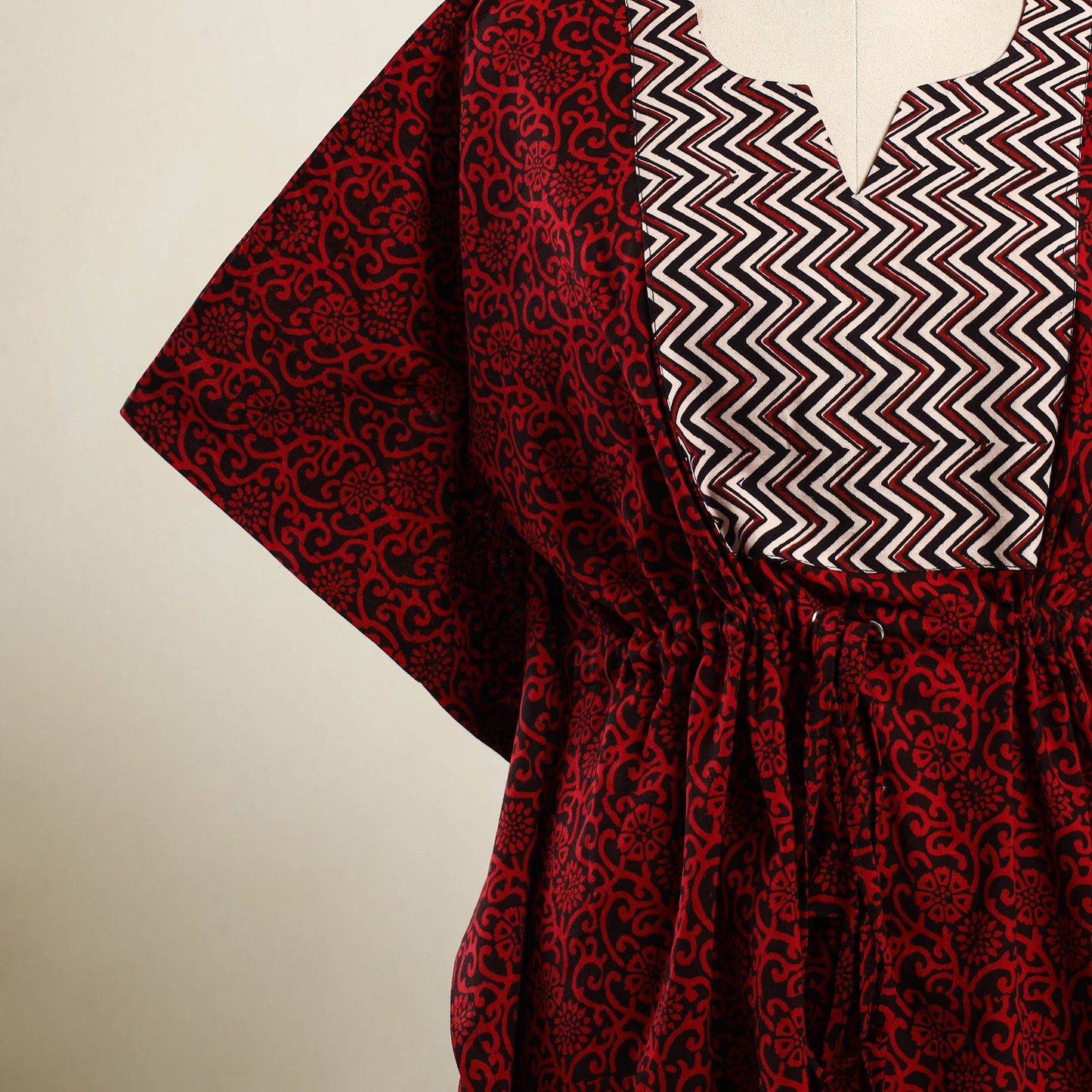 Red - bagh patchwork cotton kaftan (short) 37 - handcrafted