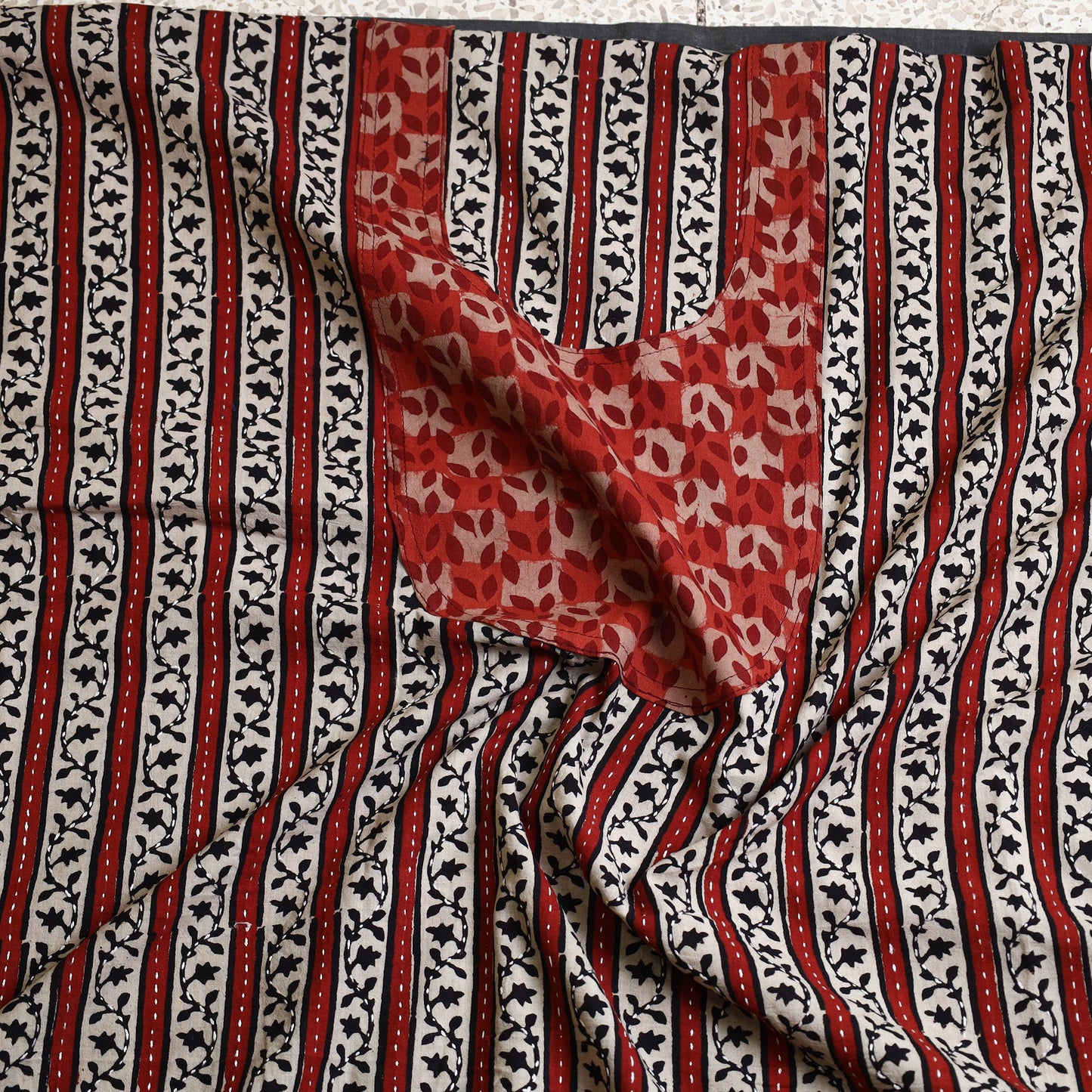 Buy Red Bagh Print Patchwork Cotton Kurta Material