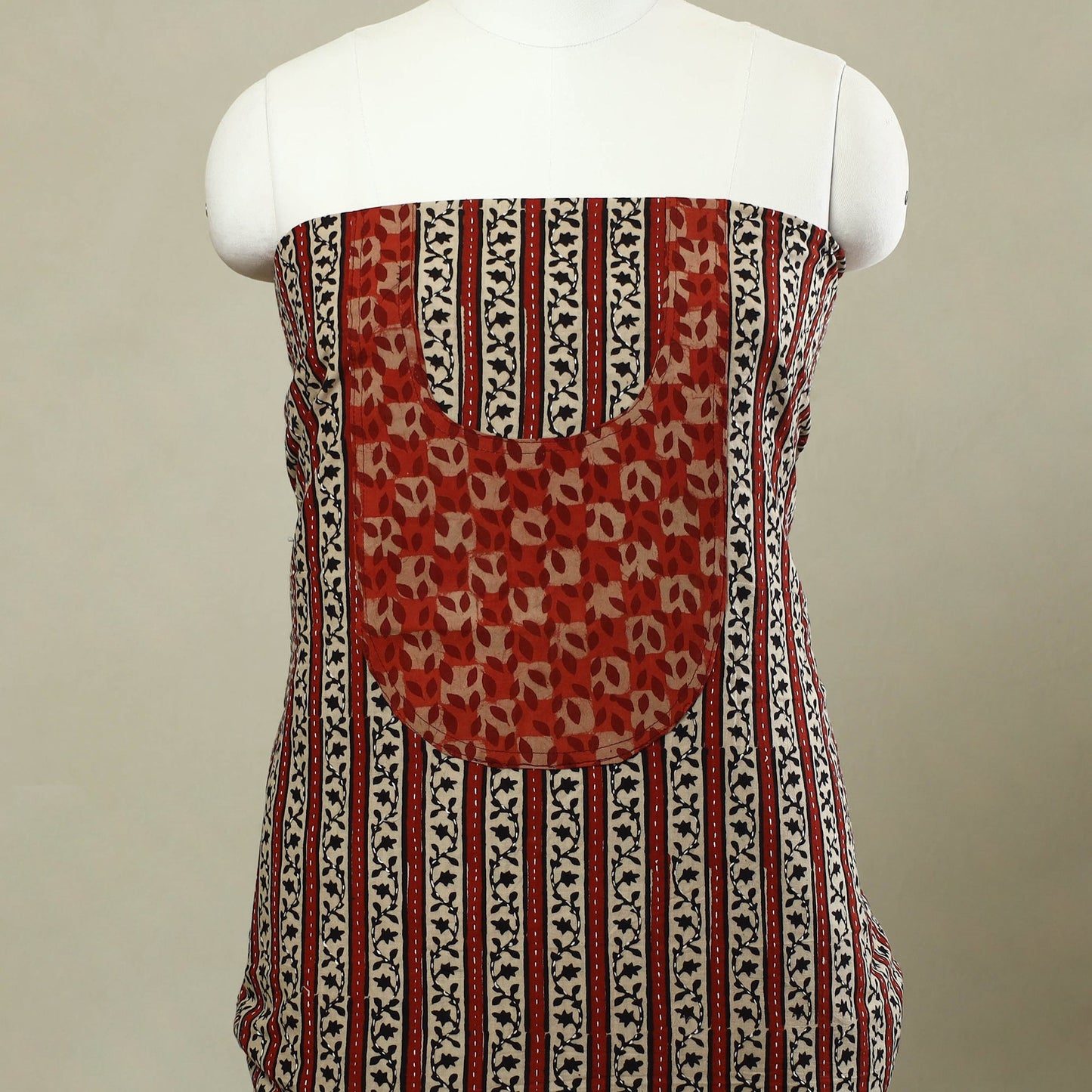 Buy Red Bagh Print Patchwork Cotton Kurta Material