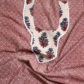 Buy Red Bagh Print Patchwork Cotton Kurta Material