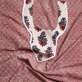 Buy Red Bagh Print Patchwork Cotton Kurta Material