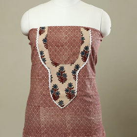 Buy Red Bagh Print Patchwork Cotton Kurta Material