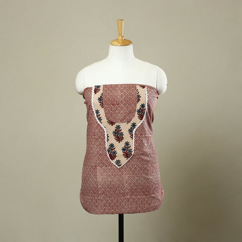 Buy Red Bagh Print Patchwork Cotton Kurta Material