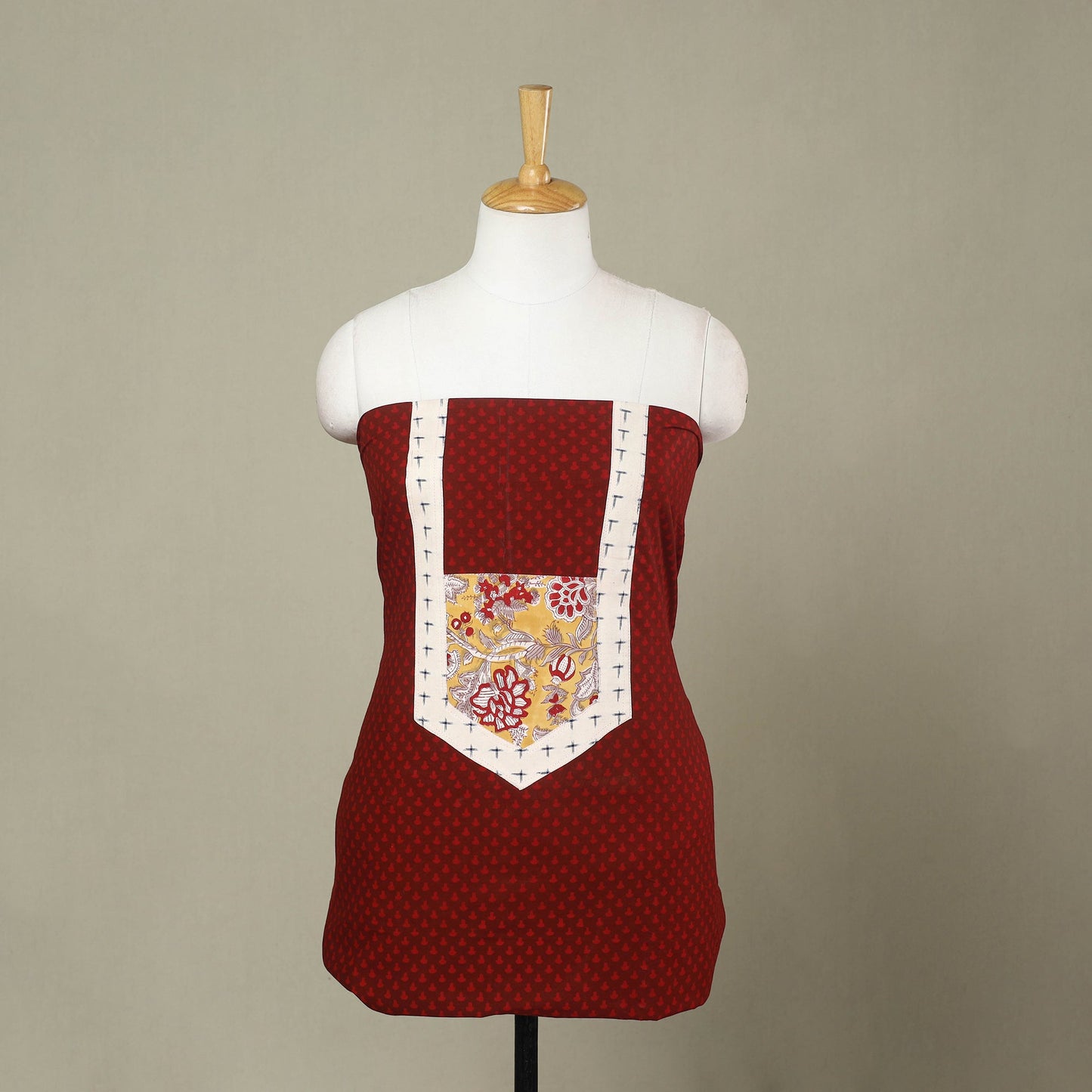 Buy Red Bagh Print Patchwork Cotton Kurta Material