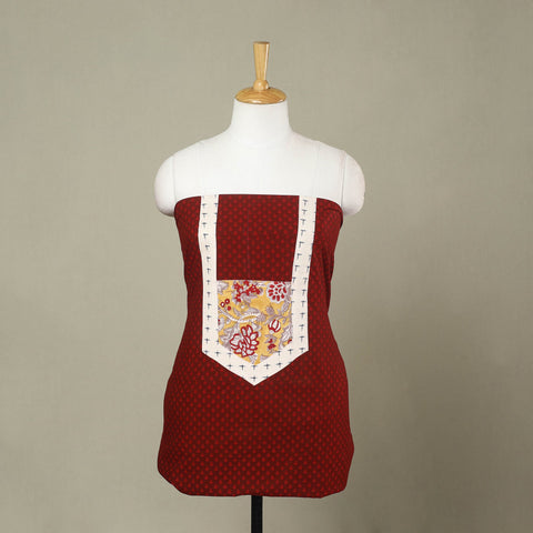 Buy Red Bagh Print Patchwork Cotton Kurta Material