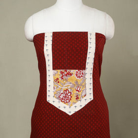 Buy Red Bagh Print Patchwork Cotton Kurta Material