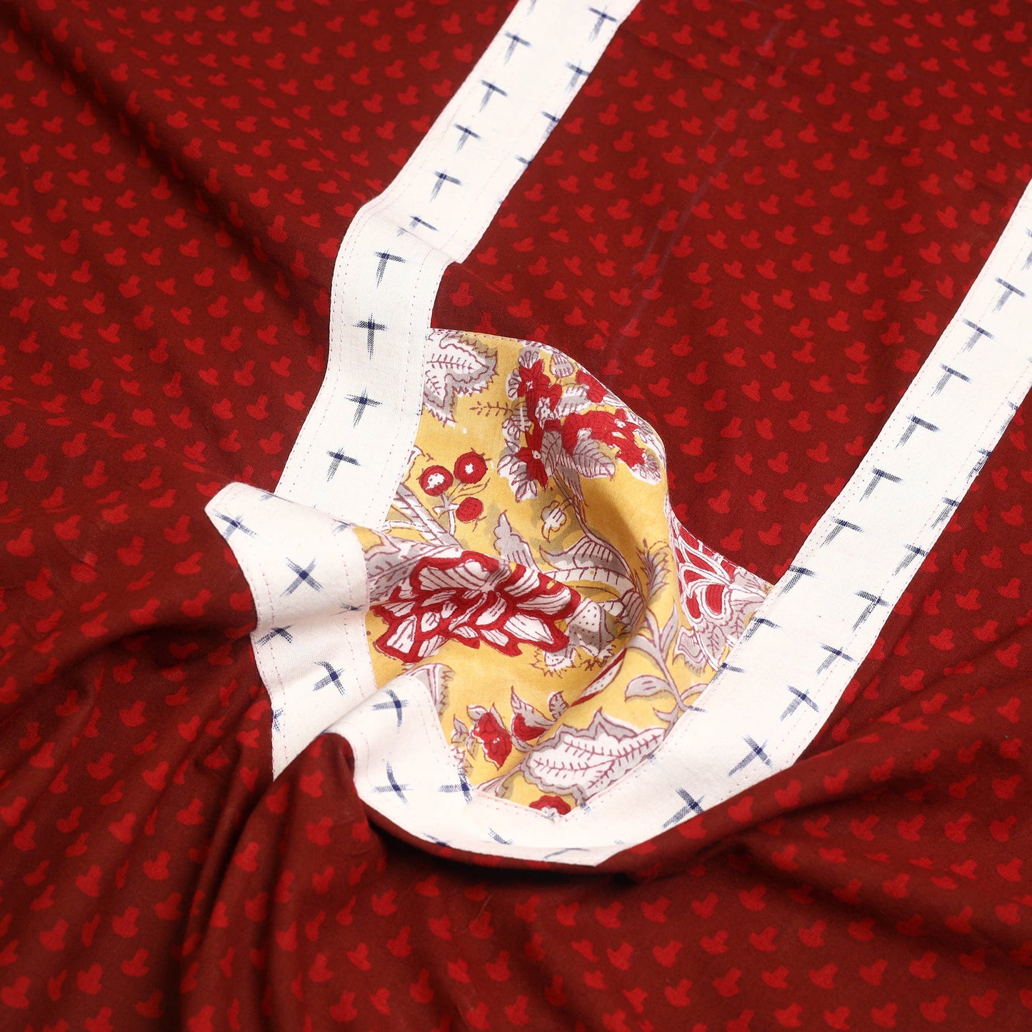 Buy Red Bagh Print Patchwork Cotton Kurta Material