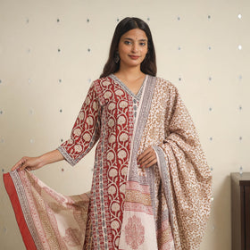Red - bagh cotton suit set (set of 3) 01 - handcrafted