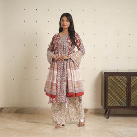 Red - bagh cotton suit set (set of 3) 01 - handcrafted