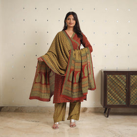 Red - bagh cotton suit set (set of 3) 04 - handcrafted