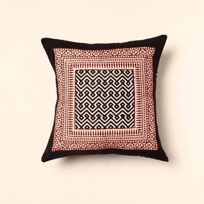 Red - Bagh Block Printed Cotton Cushion Cover (16 x 16 in) 03