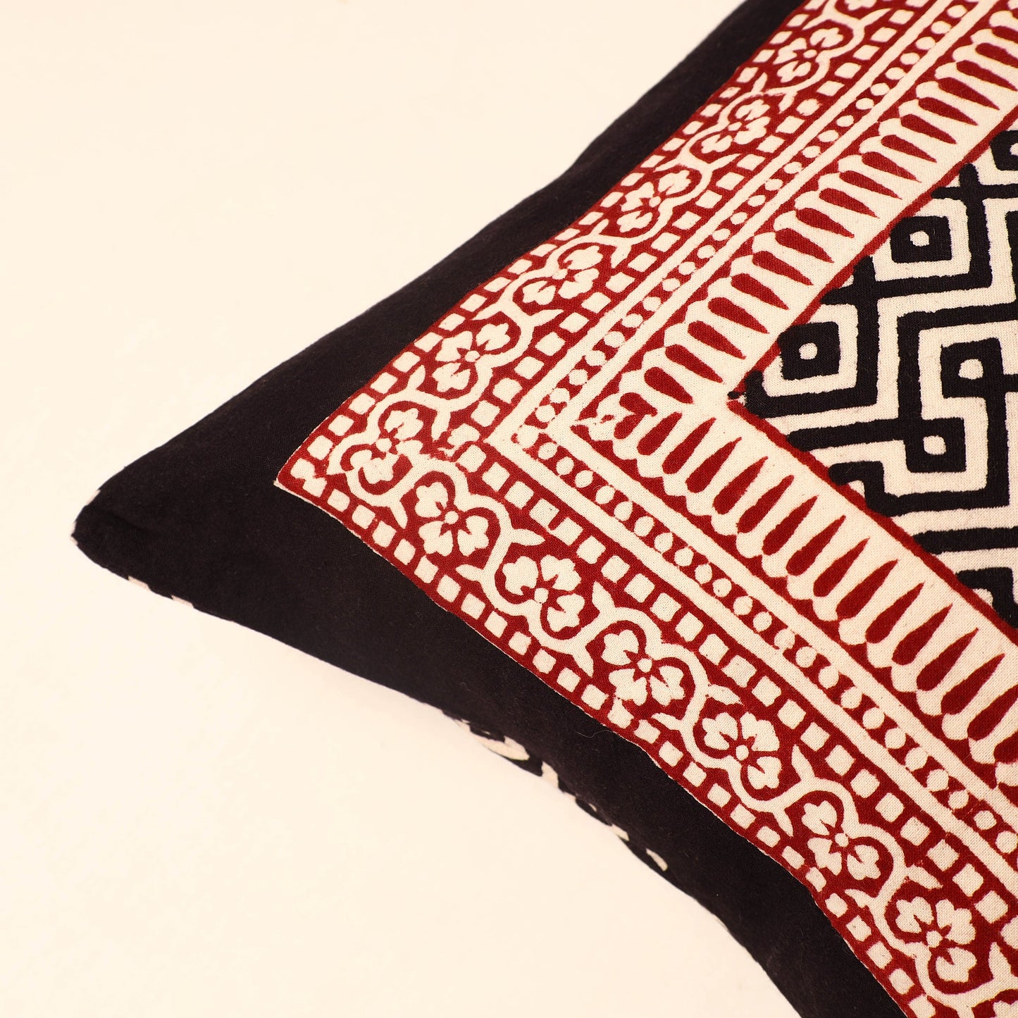 Red - Bagh Block Printed Cotton Cushion Cover (16 x 16 in) 03