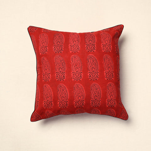 Red - Bagh Block Printed Cotton Cushion Cover (16 x 16 in) 19