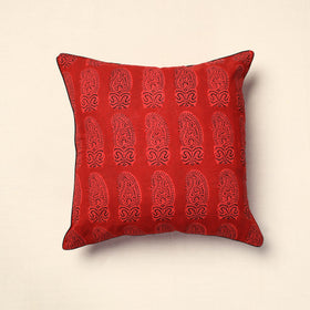 Red - Bagh Block Printed Cotton Cushion Cover (16 x 16 in) 19