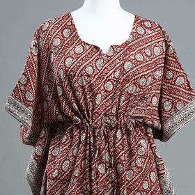 Red - Bagh Block Printed Cotton Kaftan with Tie-Up Waist (Short)