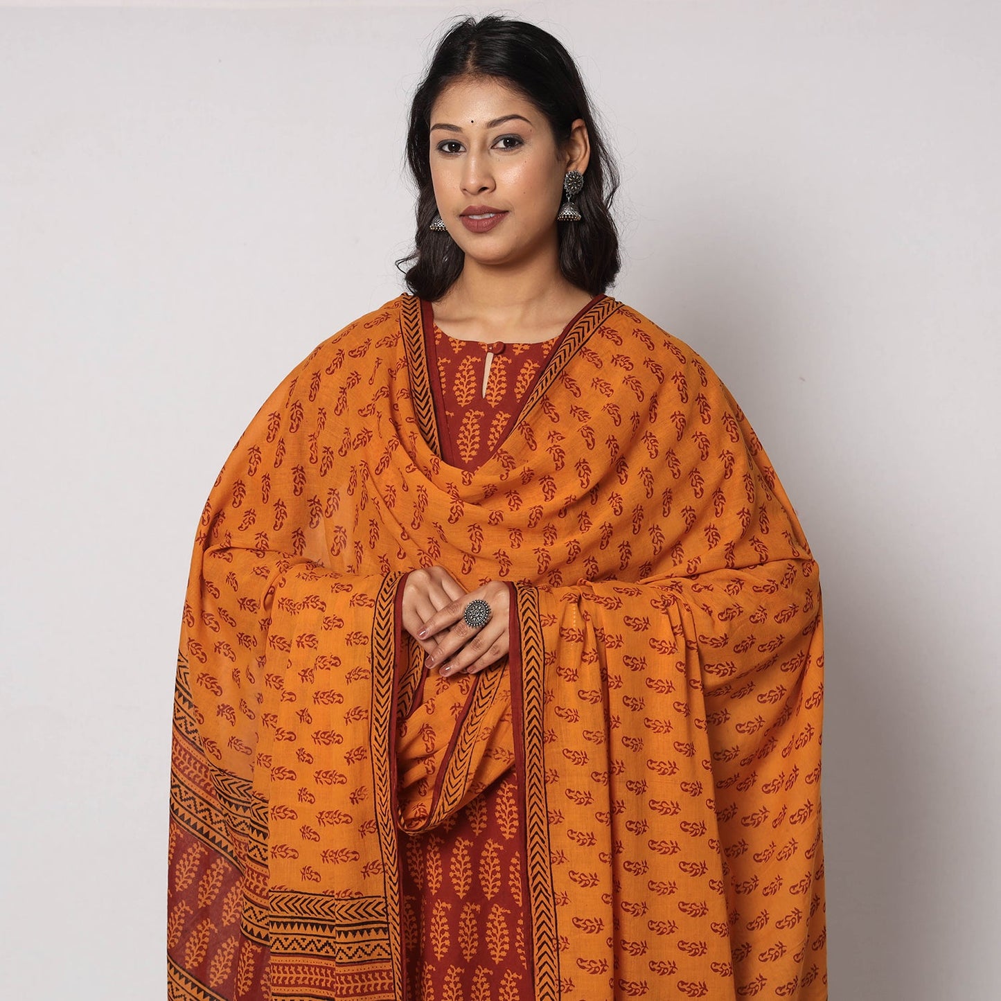 Buy Bagh Block Printed Cotton Kurta with Palazzo & Dupatta Set Online at iTokri.com