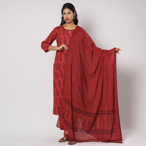  Bagh Block Printed Cotton Kurta with Palazzo & Dupatta Set 