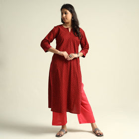 Red - Bagh Block Printed Cotton Kurta with Palazzo Set