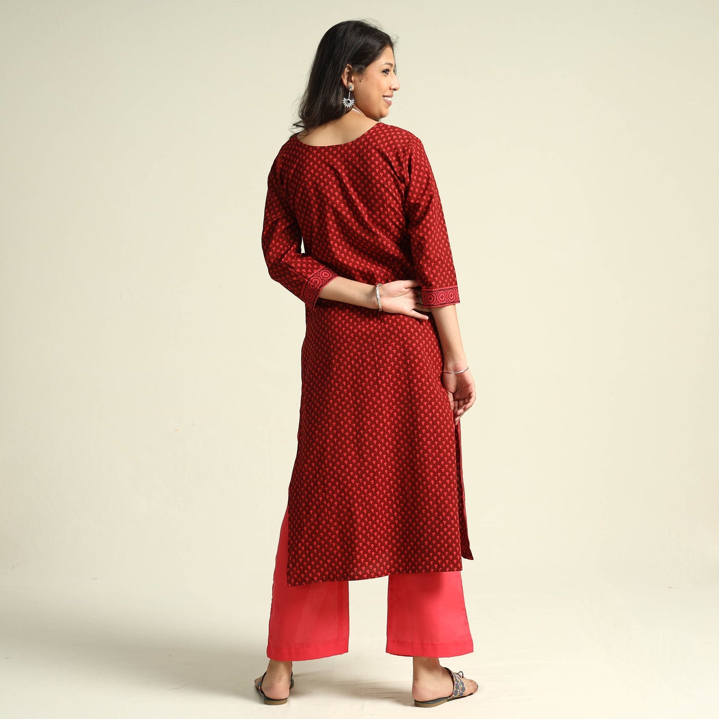 Red - Bagh Block Printed Cotton Kurta with Palazzo Set