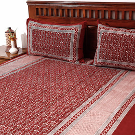 Red - Bagh Block Printed Cotton Single Bed Cover with Pillow Covers (94 x 64 in)