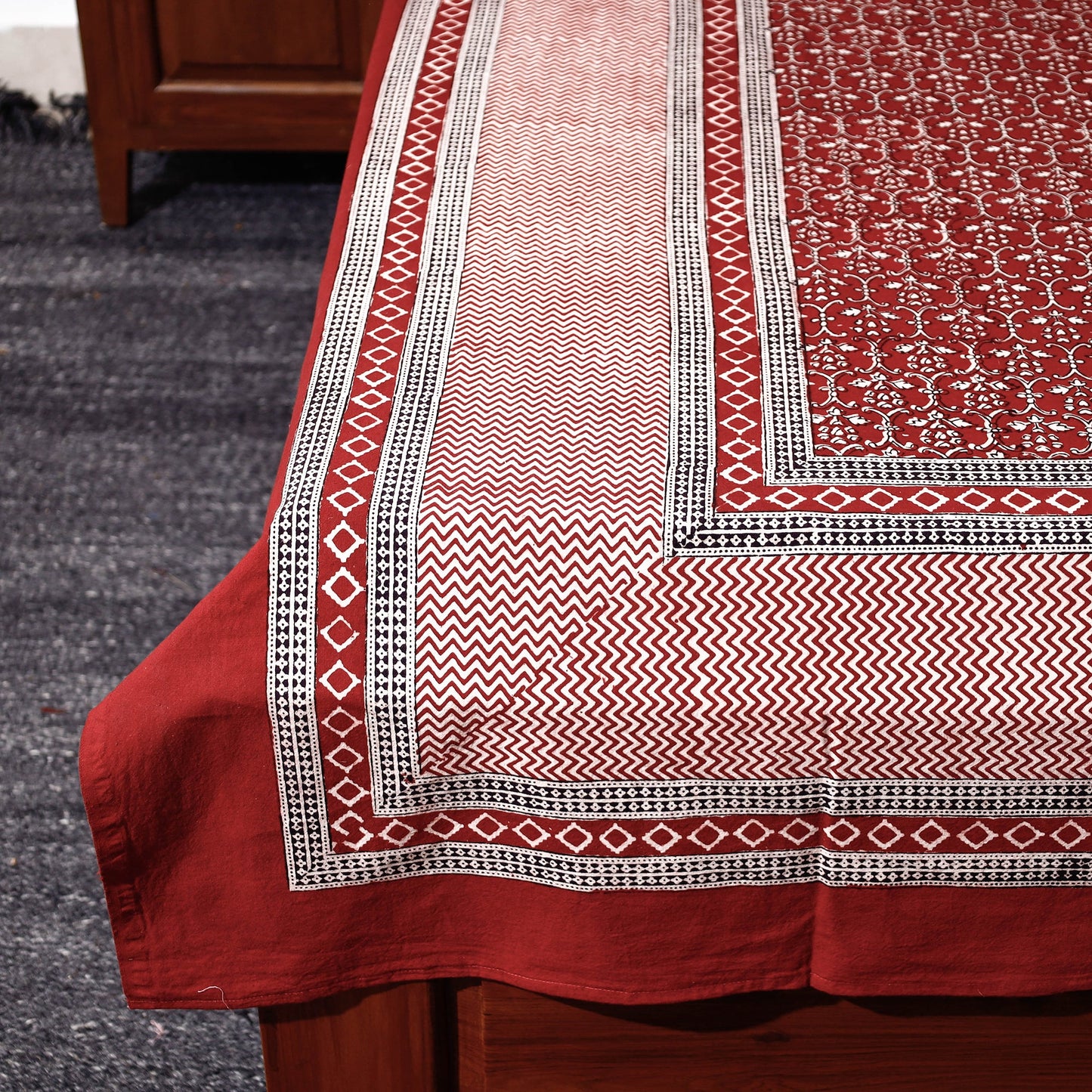 Red - Bagh Block Printed Cotton Single Bed Cover with Pillow Covers (94 x 64 in)