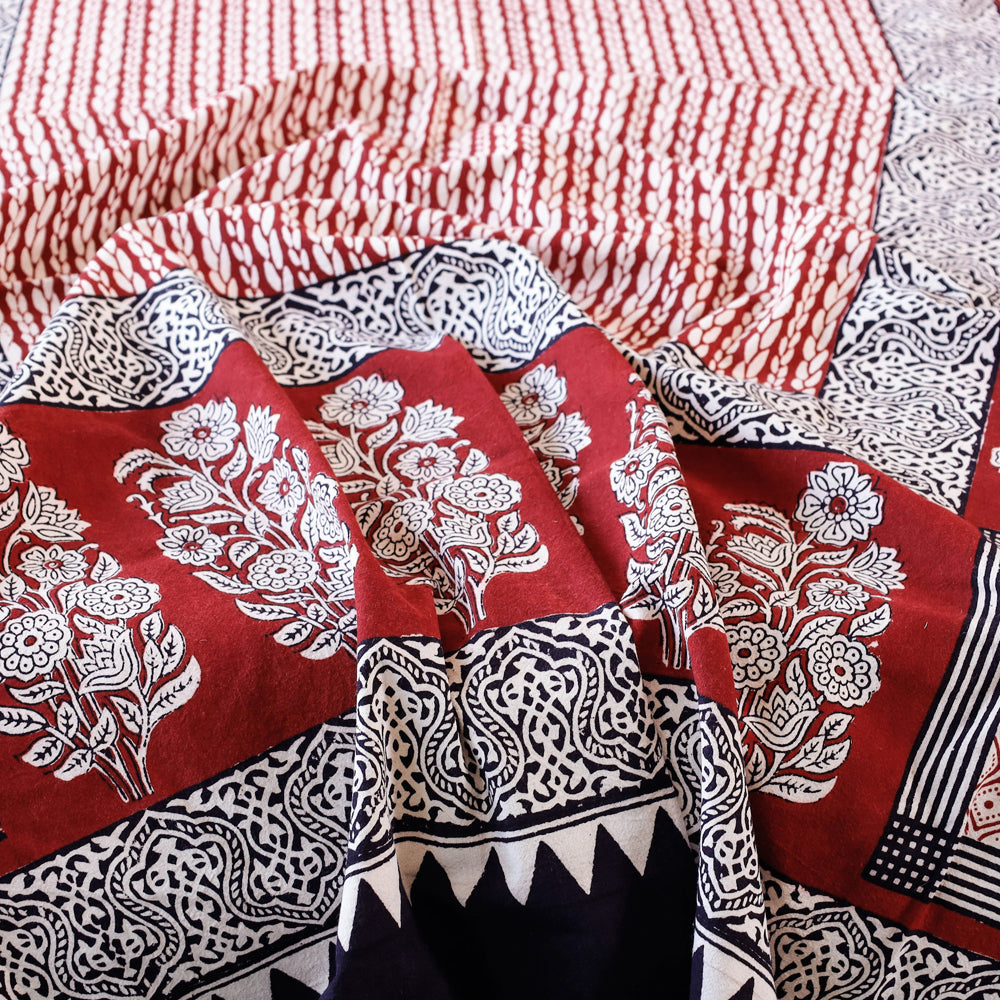 Red - Bagh Block Printed Natural Dyed Pure Cotton Single Bed Cover (90 x 57 in)
