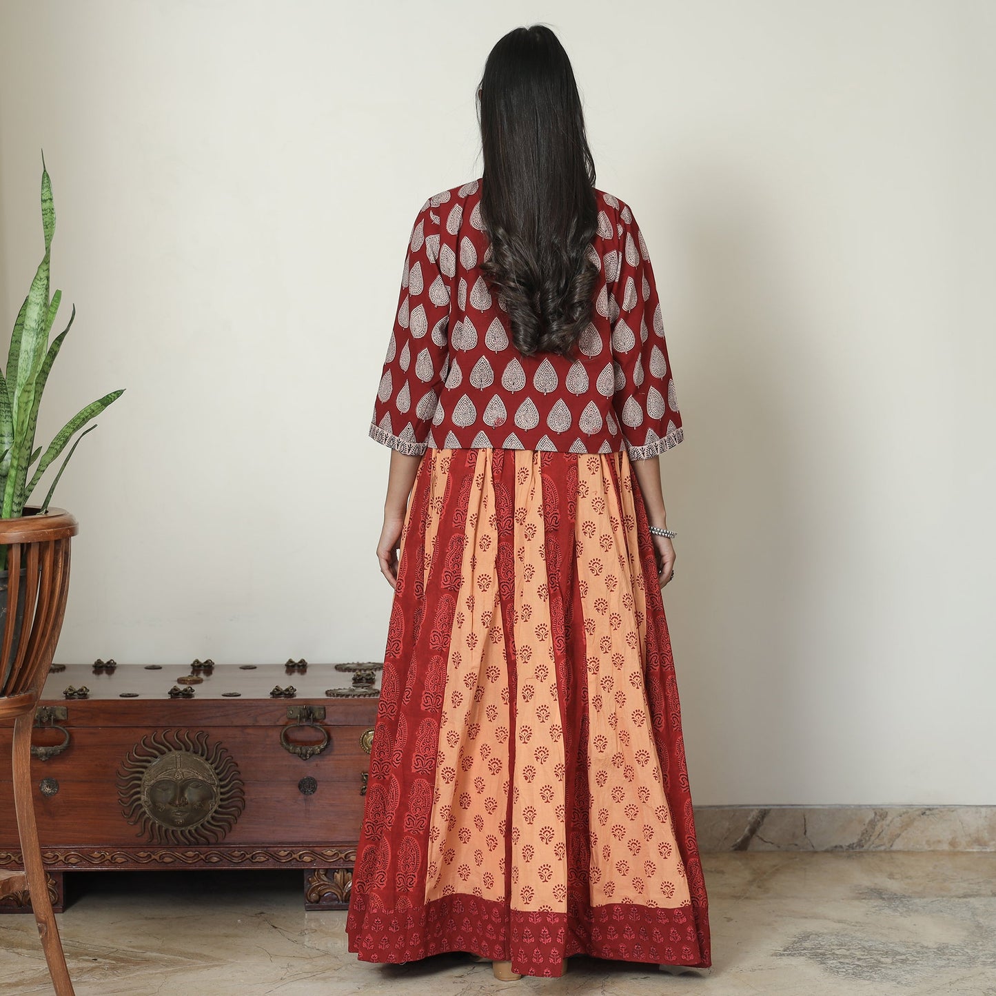  Bagh Block Printed Patchwork Cotton Long Skirt 