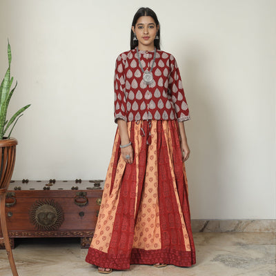  Bagh Block Printed Patchwork Cotton Long Skirt 