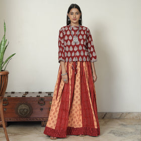  Bagh Block Printed Patchwork Cotton Long Skirt 
