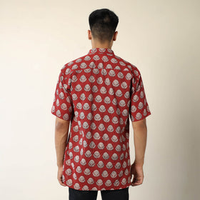 Red - Bagh Prints Kantha Cotton Men Half Sleeve Shirt 12