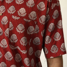 Red - Bagh Prints Kantha Cotton Men Half Sleeve Shirt 12
