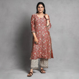  Bagru Block Printed Chanderi Silk Kurta with Palazzo & Dupatta Set 