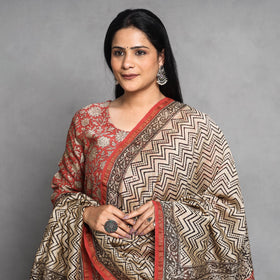  Bagru Block Printed Chanderi Silk Kurta with Palazzo & Dupatta Set 