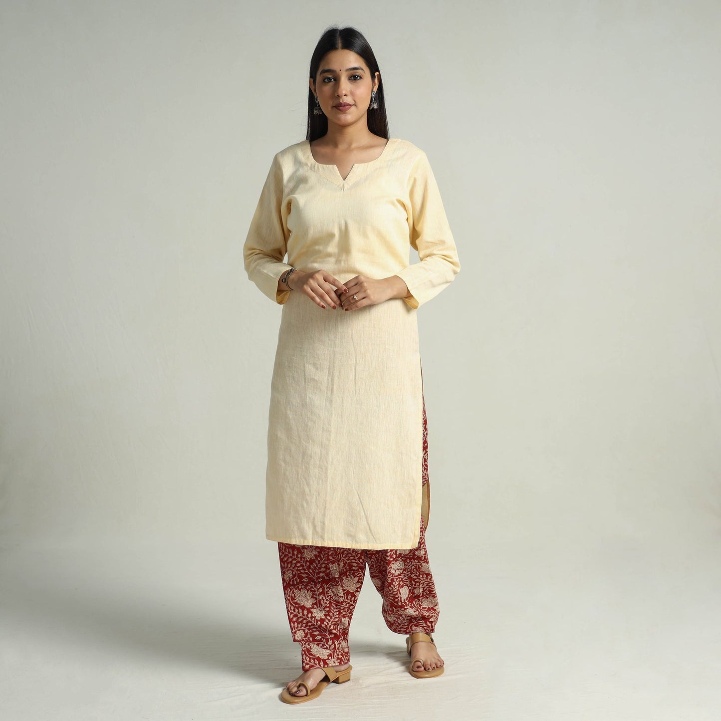 Red - bagru block printed cotton elasticated salwar 02