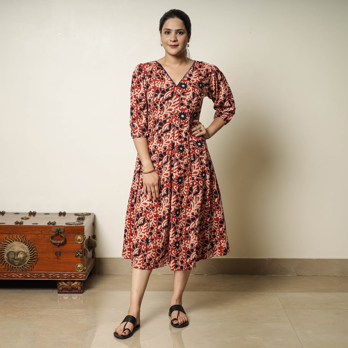 Buy Bagru Block Printed Cotton Flared Dress 01 