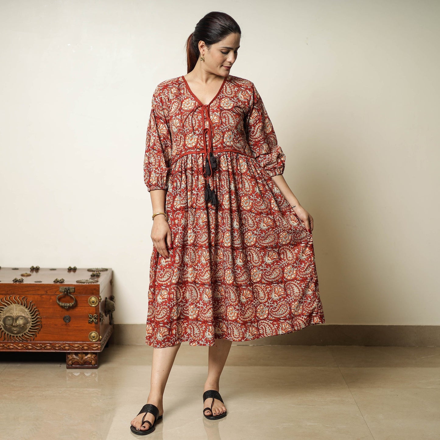 Buy Bagru Block Printed Cotton Flared Dress 17 Online at iTokri.com