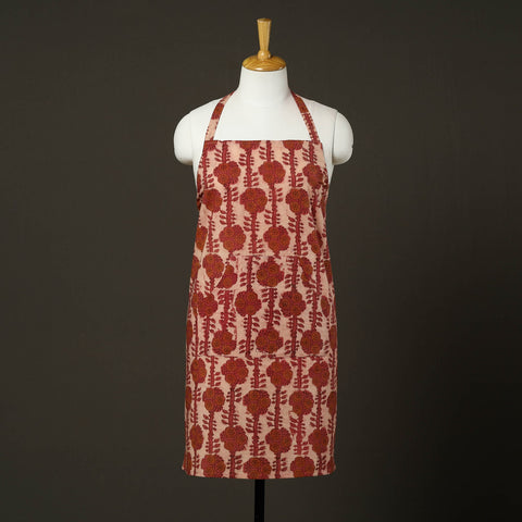  Red Bagru Block Print Cotton Apron with Pocket 