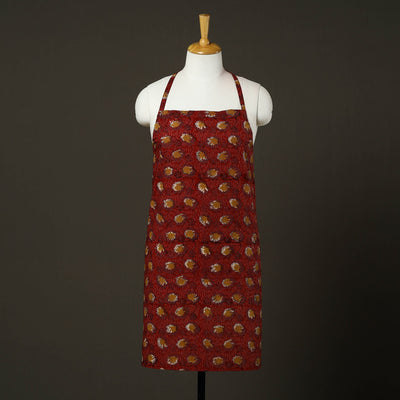 Red - bagru cotton apron with pocket 18 - handcrafted