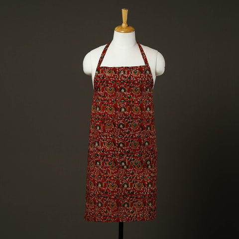 Red - bagru cotton apron with pocket 19 - handcrafted
