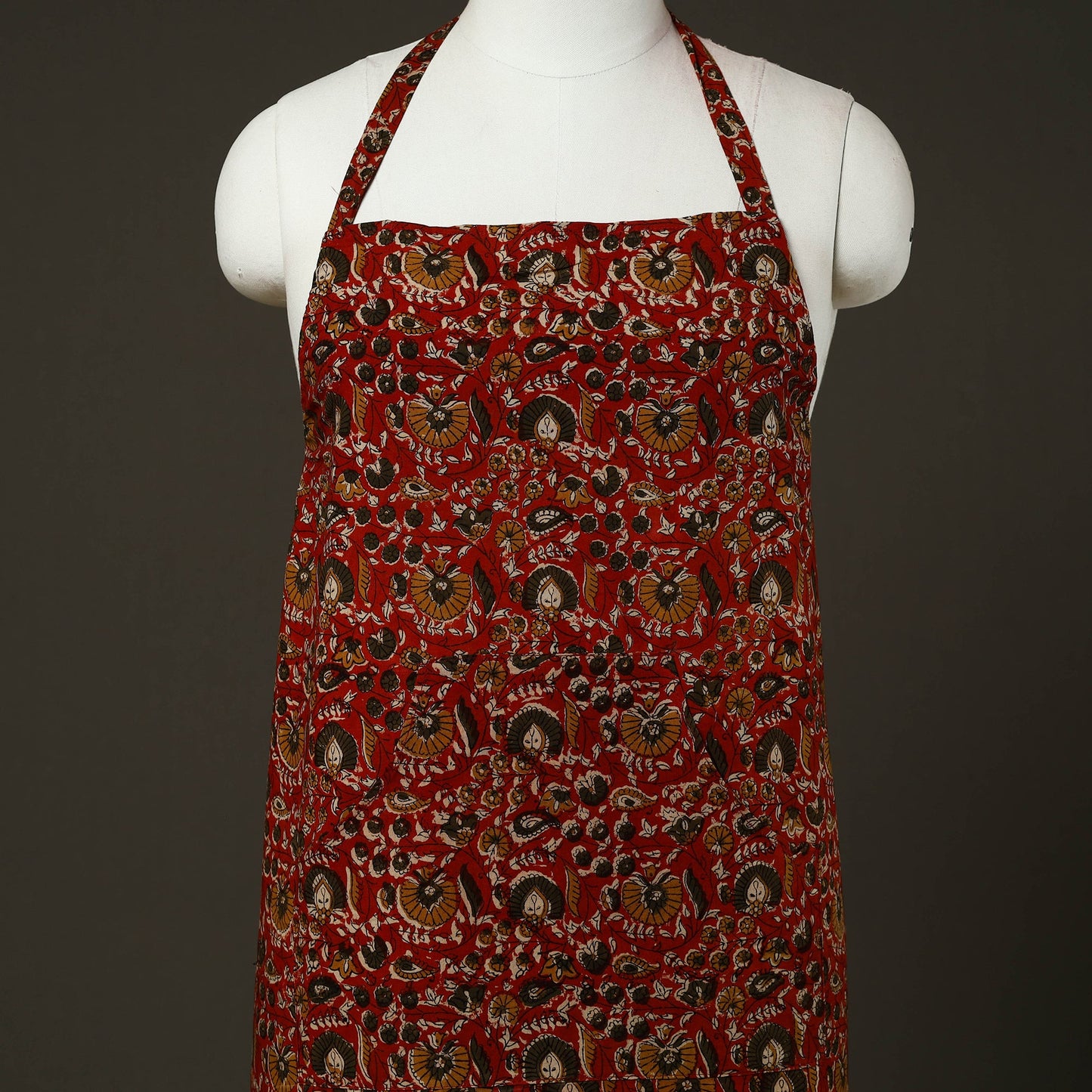 Red - bagru cotton apron with pocket 19 - handcrafted