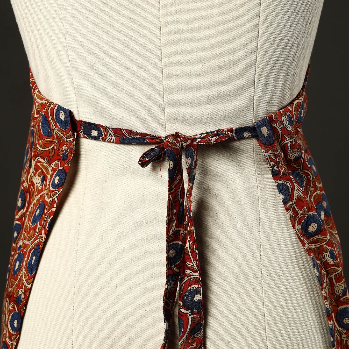 Red - bagru cotton apron with pocket 20 - handcrafted