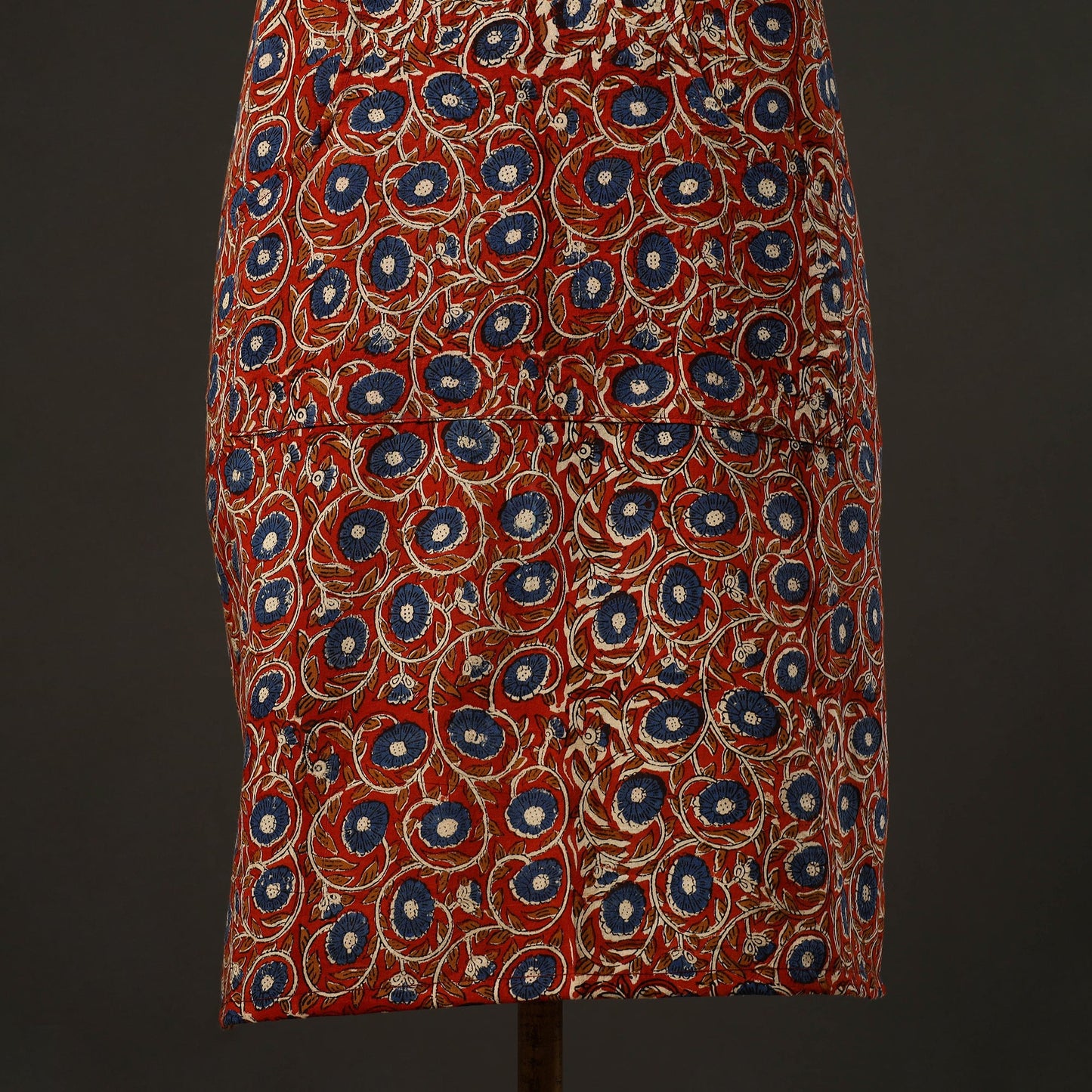 Red - bagru cotton apron with pocket 20 - handcrafted