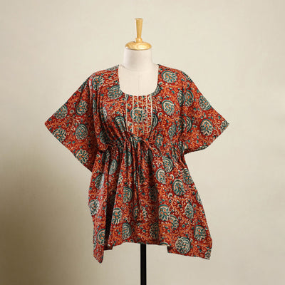 Buy Red Bagh Block Print Cotton Kaftan