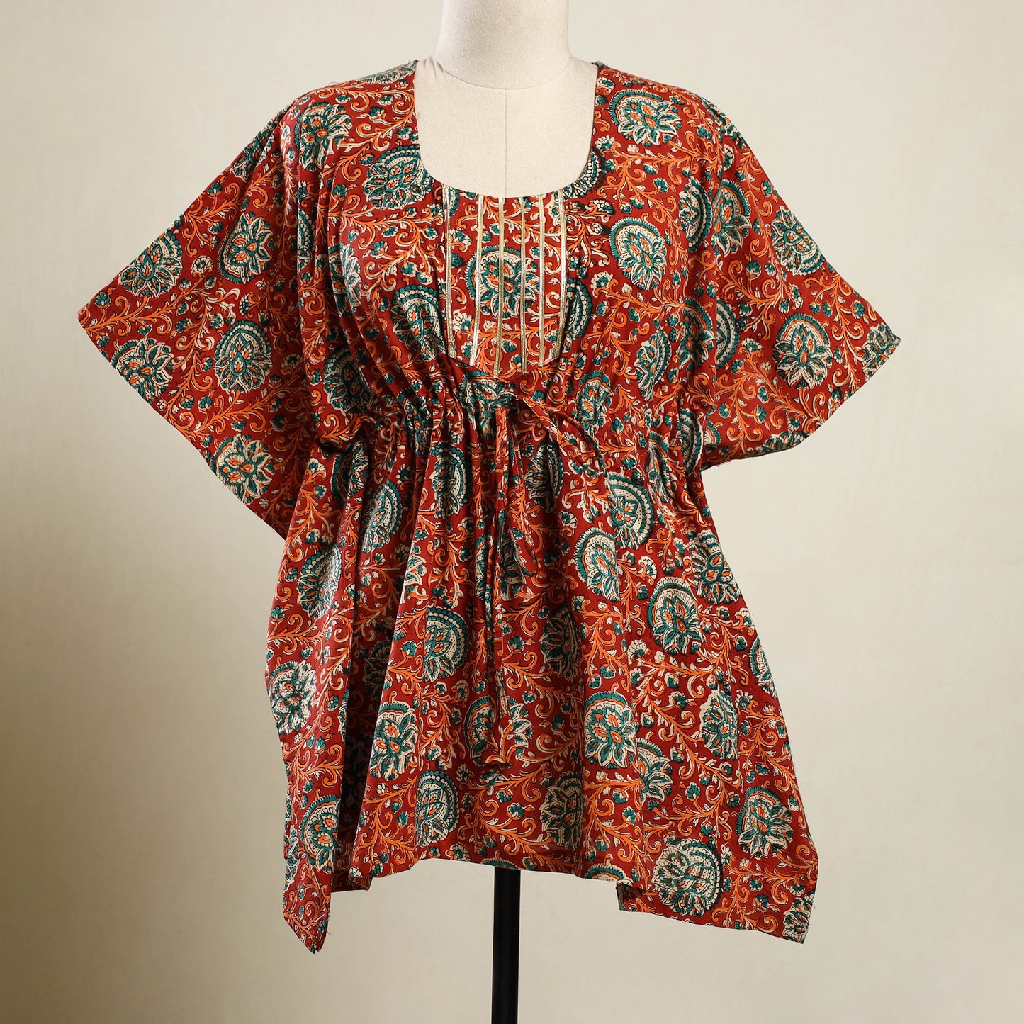 Buy Red Bagh Block Print Cotton Kaftan