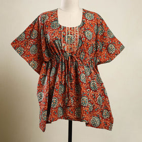 Buy Red Bagh Block Print Cotton Kaftan