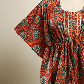 Buy Red Bagh Block Print Cotton Kaftan